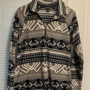 Eddie Bauer Black and Gray Geometric Zip-Up Sweater